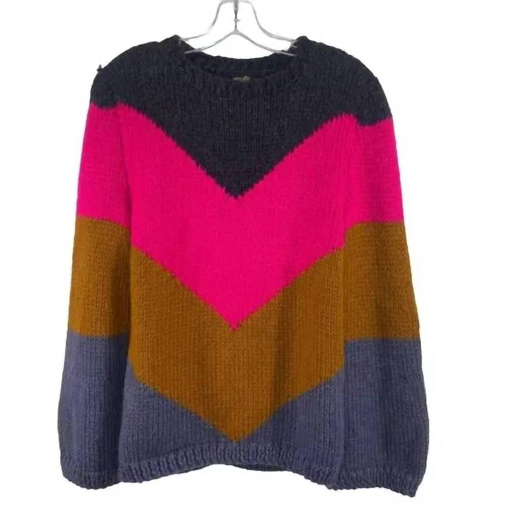 NEW VERO ALFIE women's aguariba colorblock chunky knit chevron sweater in multi